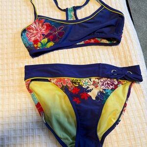 Athleta Floral Bikini - Blue and Yellow